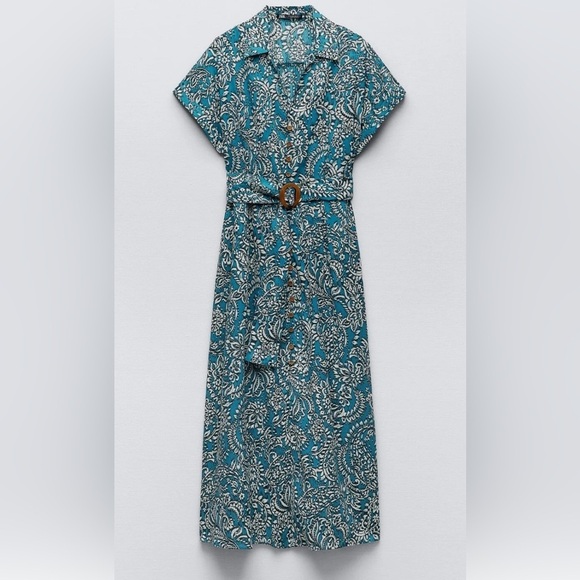 NWT ZARA Belted Midi Shirtdress XS - Picture 2 of 5